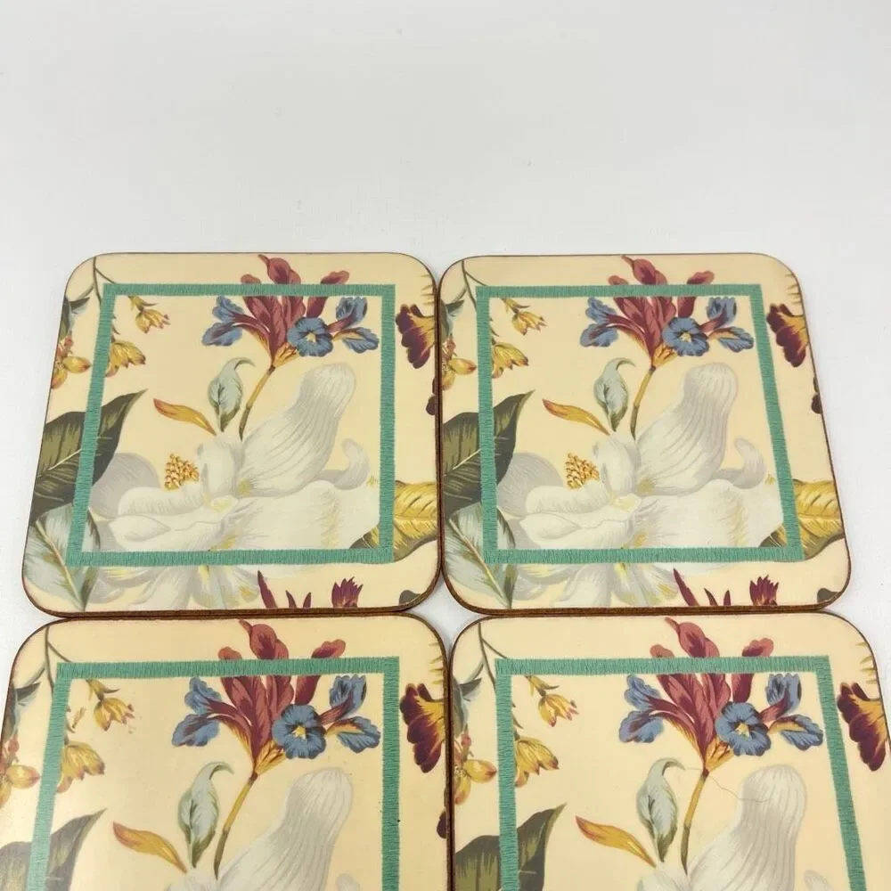 Pimpernel Williamsburg Magnolia Flower Cork Coasters Set of 6 Made in England